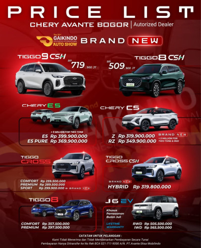 Pricelist Harga Chery sukajadi 2025